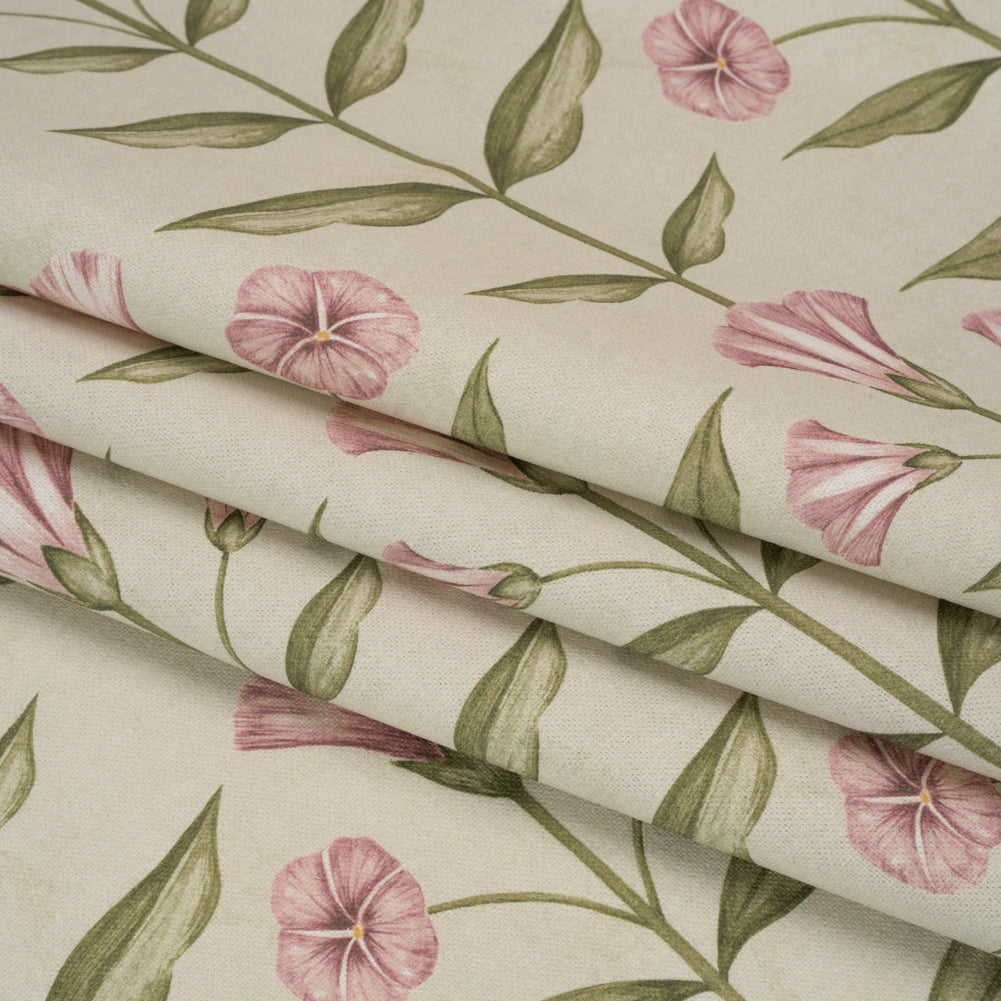 Printed Cotton Canvas - Sage Balanced Flower Stems - British Imported - Folded