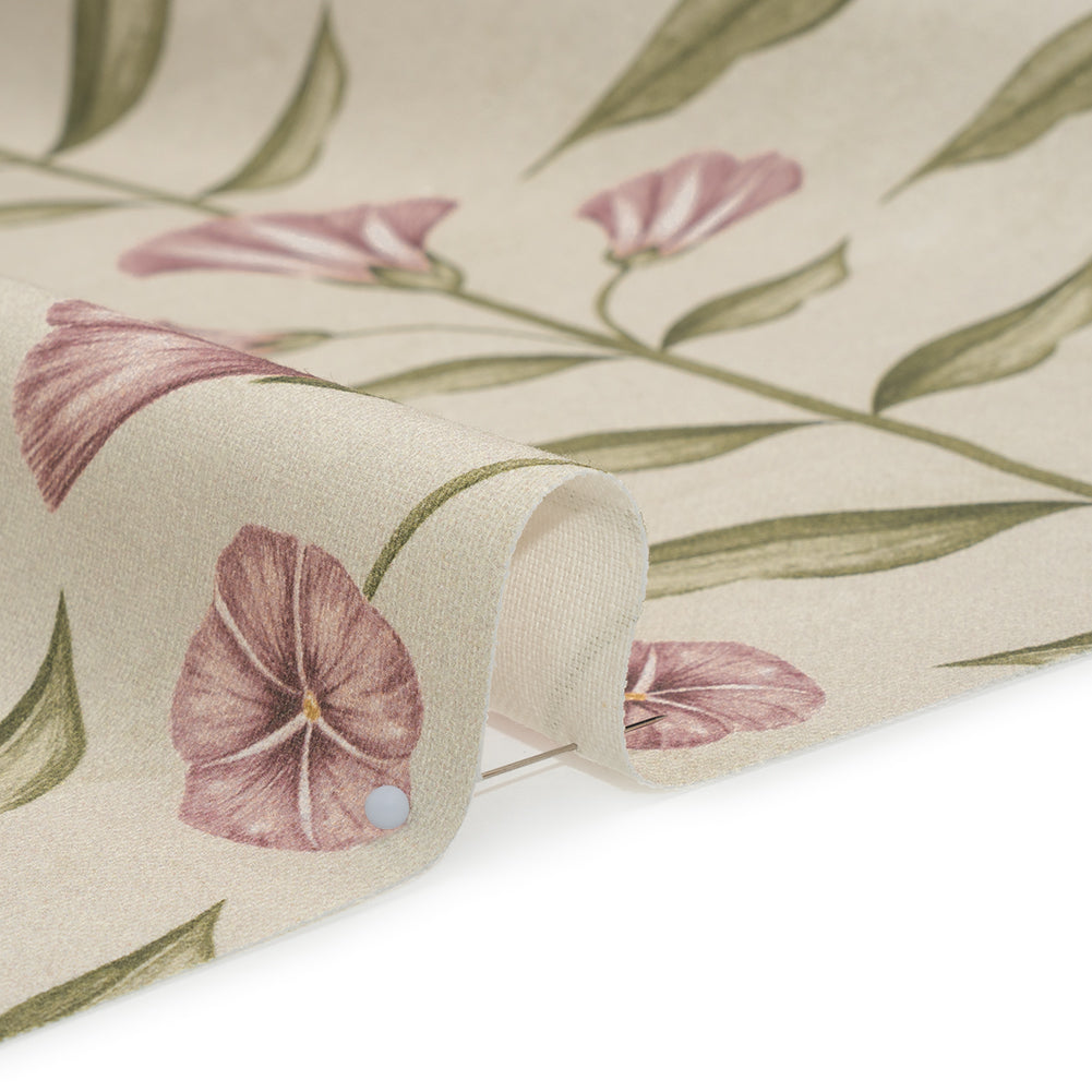 Printed Cotton Canvas - Sage Balanced Flower Stems - British Imported - Detail
