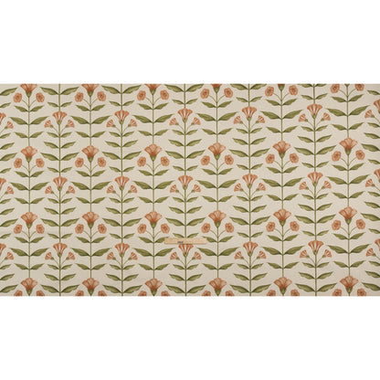 Printed Cotton Canvas - Terracotta Balanced Flower Stems - British Imported