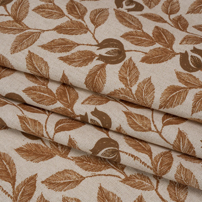 Printed Cotton Canvas - Ginger Budding Flowers and Leaves - British Imported