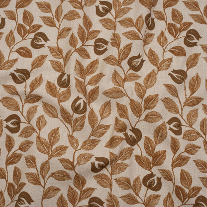 Printed Cotton Canvas - Ginger Budding Flowers and Leaves - British Imported