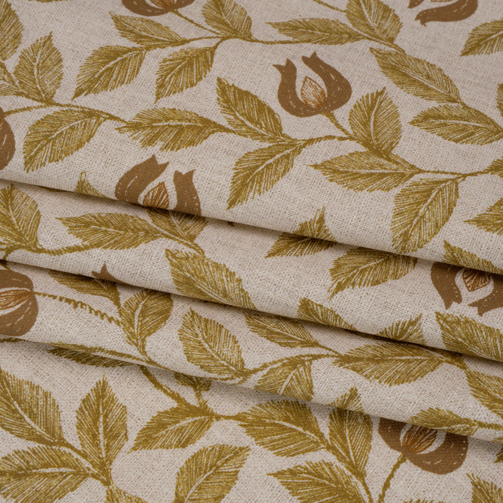 Printed Cotton Canvas - Maize Budding Flowers and Leaves - British Imported