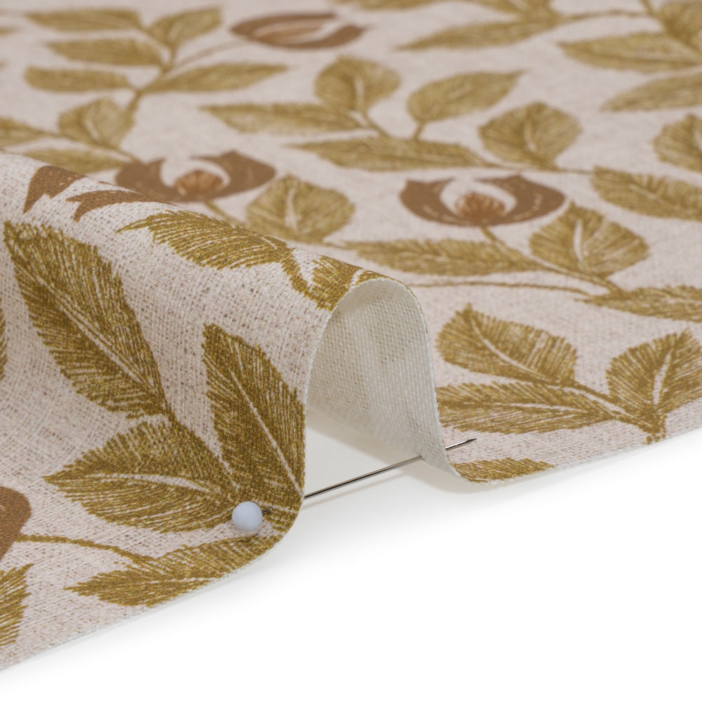 Printed Cotton Canvas - Maize Budding Flowers and Leaves - British Imported