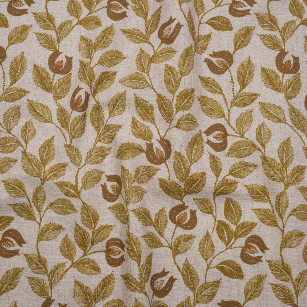 Printed Cotton Canvas - Maize Budding Flowers and Leaves - British Imported