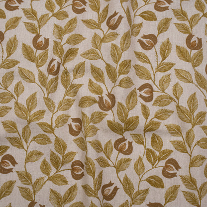 Printed Cotton Canvas - Maize Budding Flowers and Leaves - British Imported