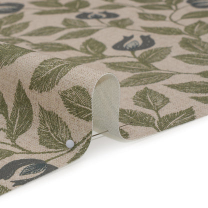 Printed Cotton Canvas - Moss Budding Flowers and Leaves - British Imported