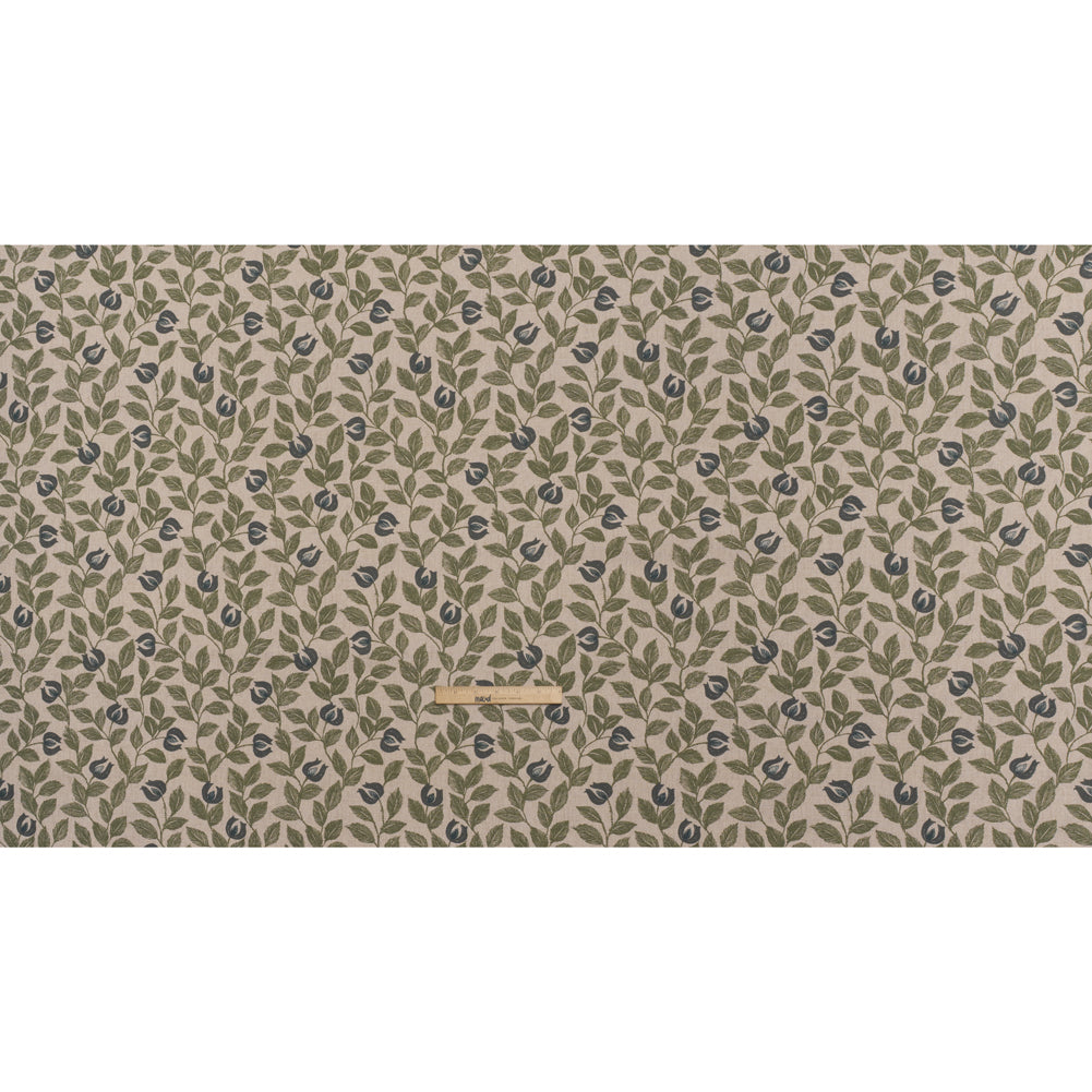 Printed Cotton Canvas - Moss Budding Flowers and Leaves - British Imported - Full