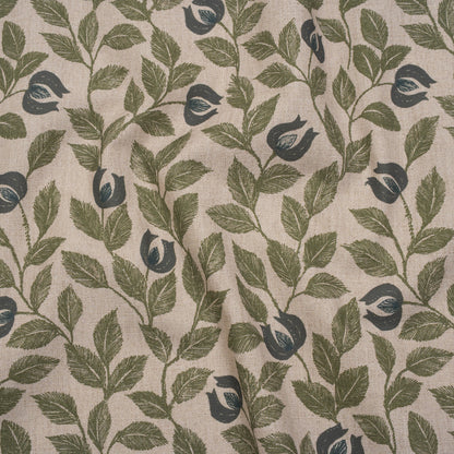 Printed Cotton Canvas - Moss Budding Flowers and Leaves - British Imported