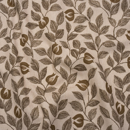 Printed Cotton Canvas - Walnut Budding Flowers and Leaves - British Imported