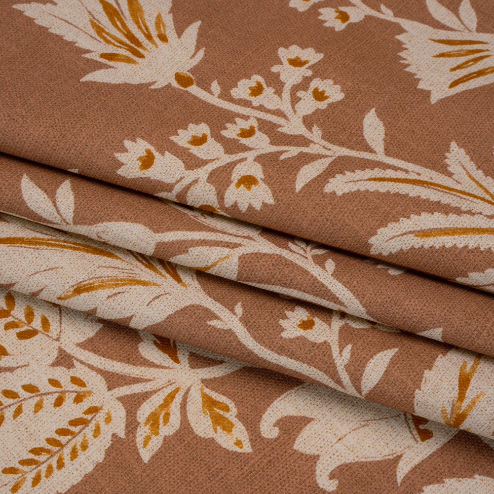 Printed Cotton Canvas - Clay Leafy Sprays and Little Flowers - British Imported