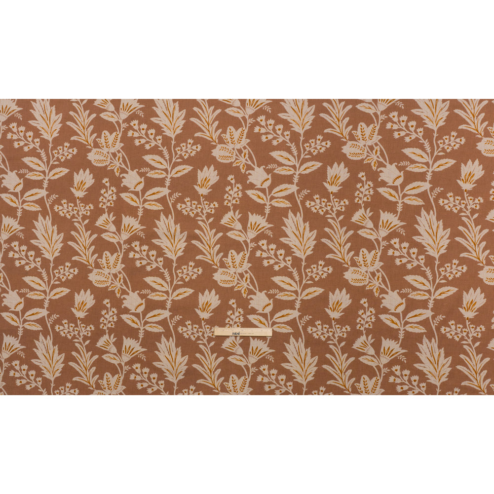 Printed Cotton Canvas - Clay Leafy Sprays and Little Flowers - British Imported