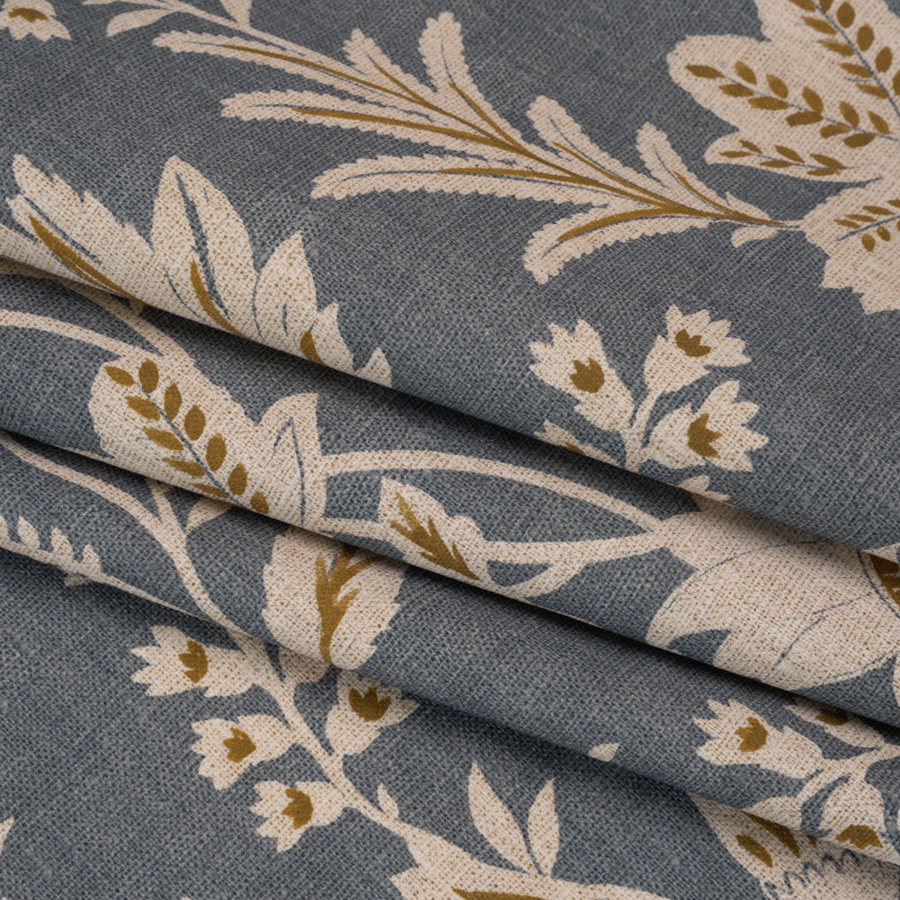 Printed Cotton Canvas - Ink Leafy Sprays and Little Flowers - British Imported - Folded