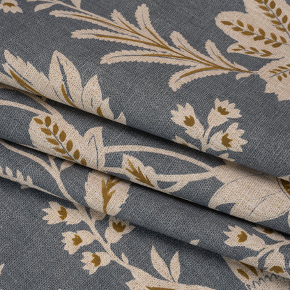 Printed Cotton Canvas - Ink Leafy Sprays and Little Flowers - British Imported