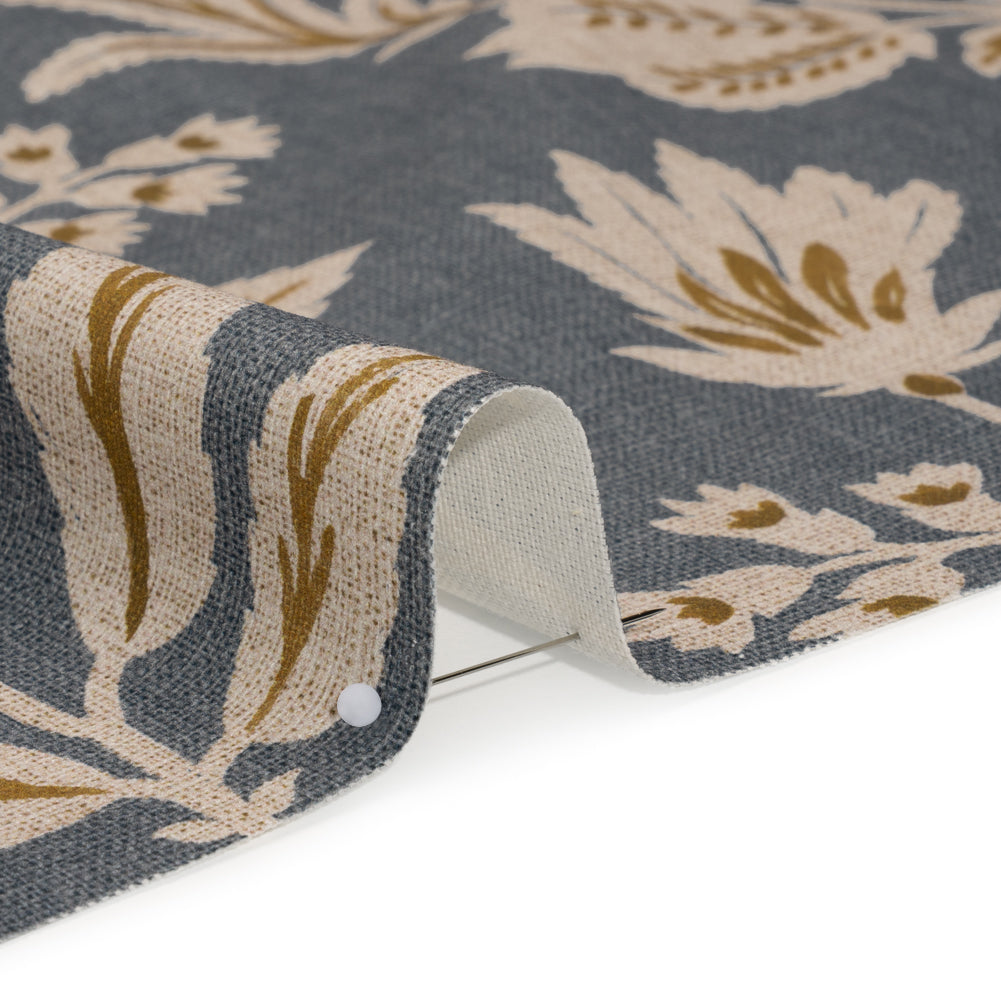 Printed Cotton Canvas - Ink Leafy Sprays and Little Flowers - British Imported - Detail