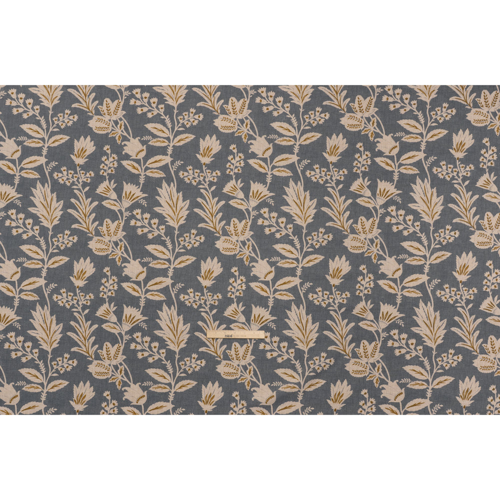 Printed Cotton Canvas - Ink Leafy Sprays and Little Flowers - British Imported - Full