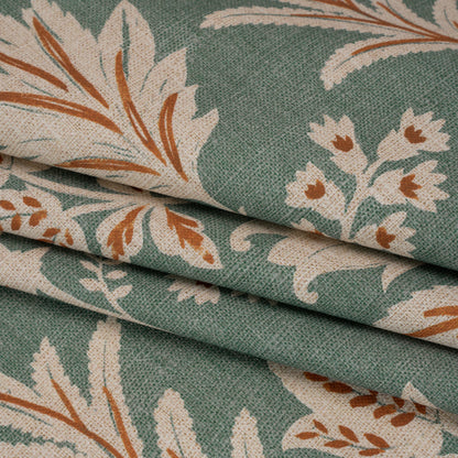 Printed Cotton Canvas - Kingfisher Leafy Sprays and Little Flowers - British Imported