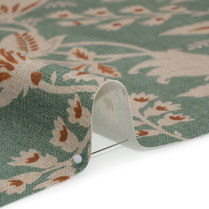 Printed Cotton Canvas - Kingfisher Leafy Sprays and Little Flowers - British Imported