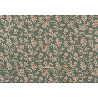 Printed Cotton Canvas - Kingfisher Leafy Sprays and Little Flowers - British Imported