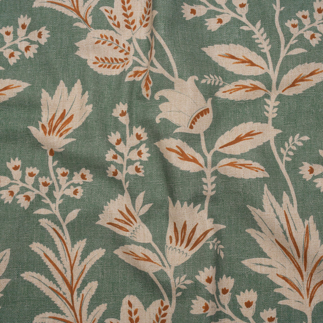 Printed Cotton Canvas - Kingfisher Leafy Sprays and Little Flowers - British Imported