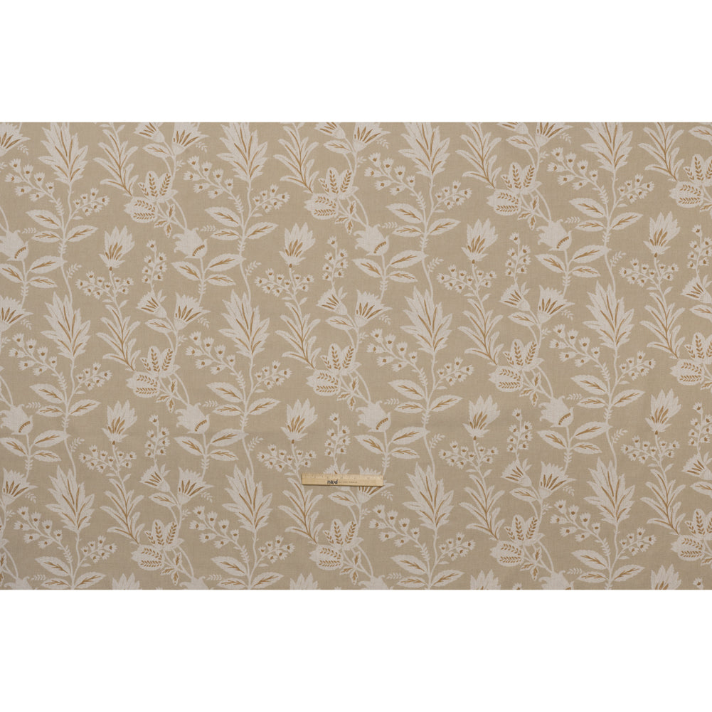 Printed Cotton Canvas - Linen Leafy Sprays and Little Flowers - British Imported