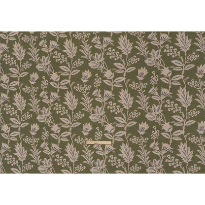 Printed Cotton Canvas - Moss Leafy Sprays and Little Flowers - British Imported