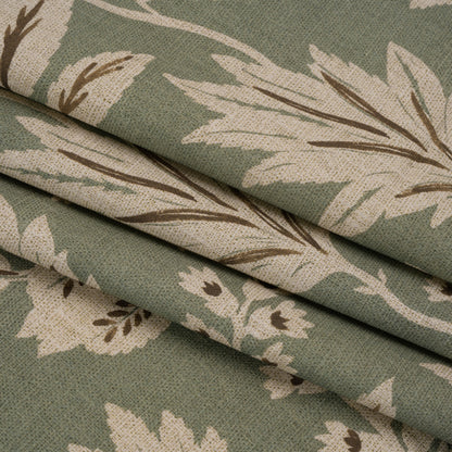 Printed Cotton Canvas - Sage Leafy Sprays and Little Flowers - British Imported