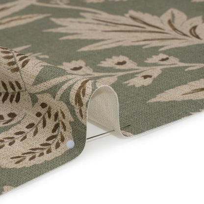 Printed Cotton Canvas - Sage Leafy Sprays and Little Flowers - British Imported