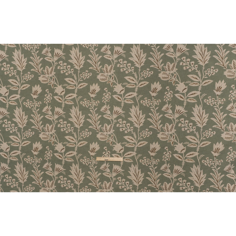 Printed Cotton Canvas - Sage Leafy Sprays and Little Flowers - British Imported - Full