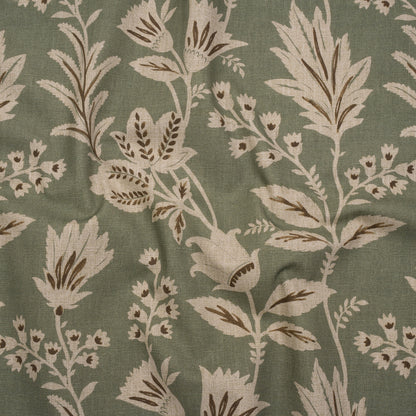 Printed Cotton Canvas - Sage Leafy Sprays and Little Flowers - British Imported