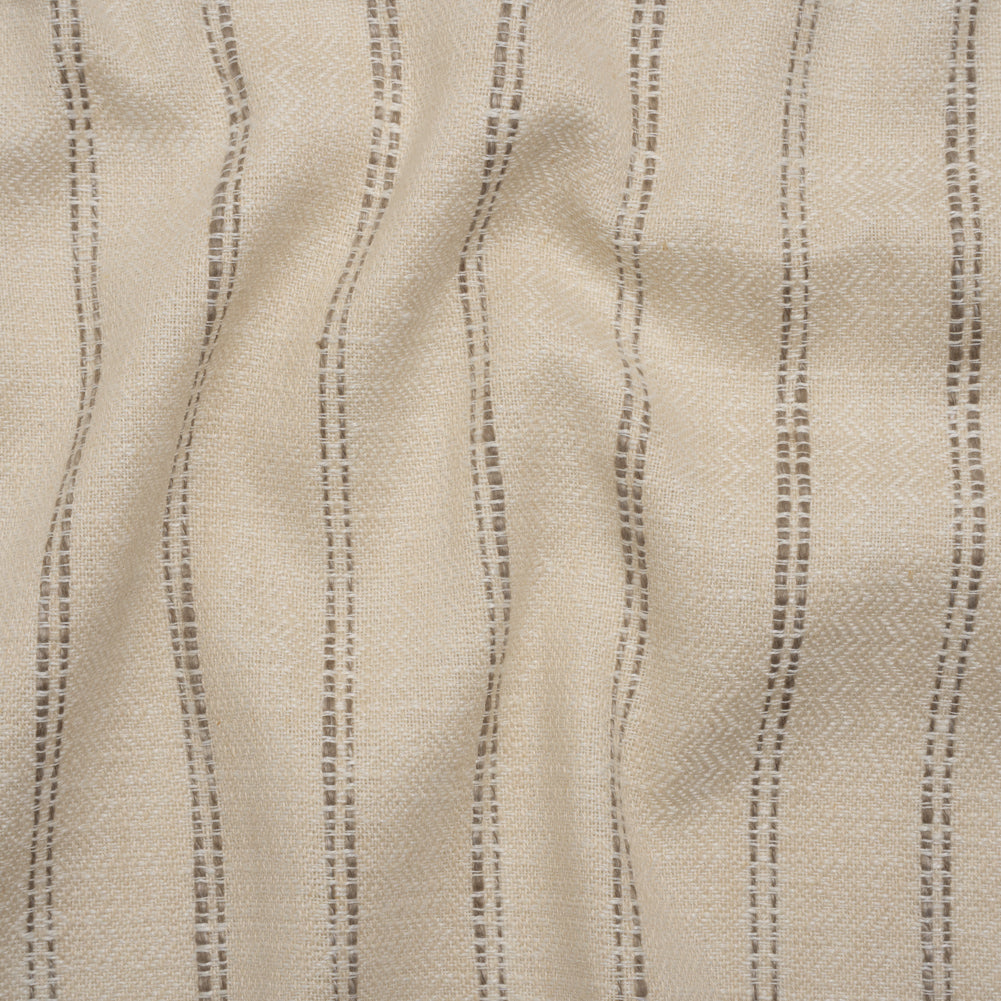 Polyester and Cotton Drapery Twill - Walnut Zig Zags and Textured Stripes - British Imported