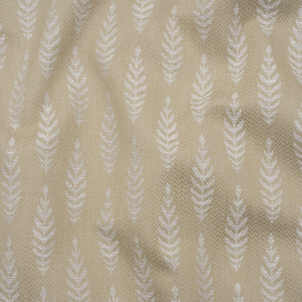 Recycled Polyester and Cotton Jacquard - Flax Lines of Leaves - British Imported
