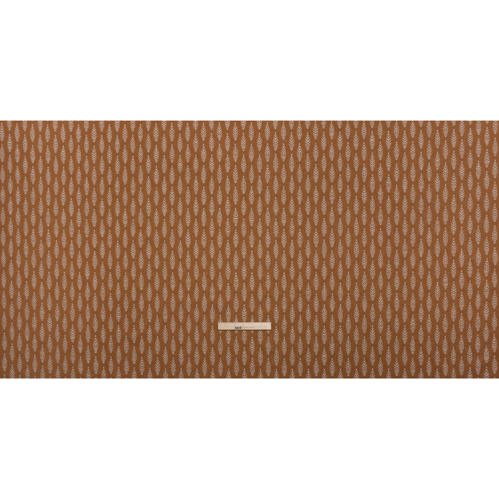 Recycled Polyester and Cotton Jacquard - Ginger Lines of Leaves - British Imported