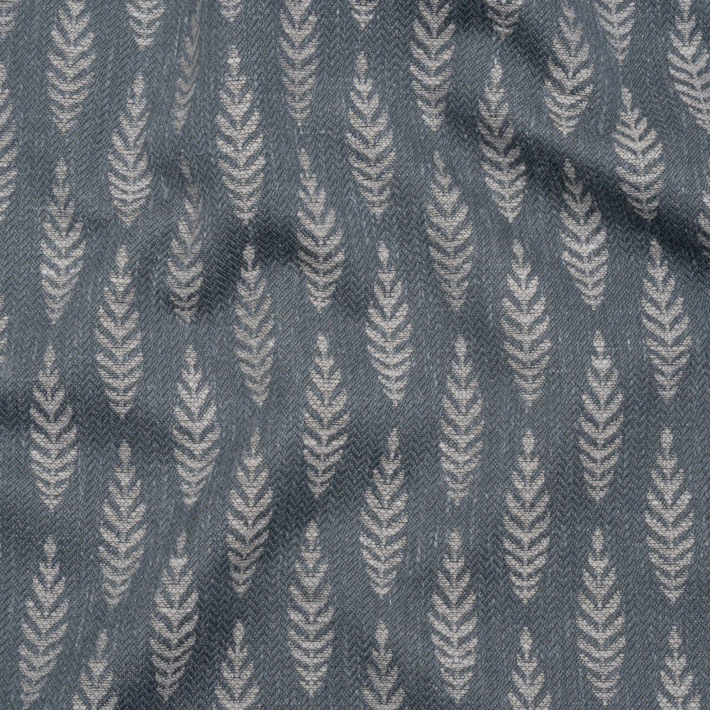Recycled Polyester and Cotton Jacquard - Ink Lines of Leaves - British Imported