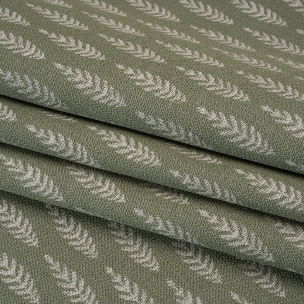 Recycled Polyester and Cotton Jacquard - Moss Lines of Leaves - British Imported - Folded