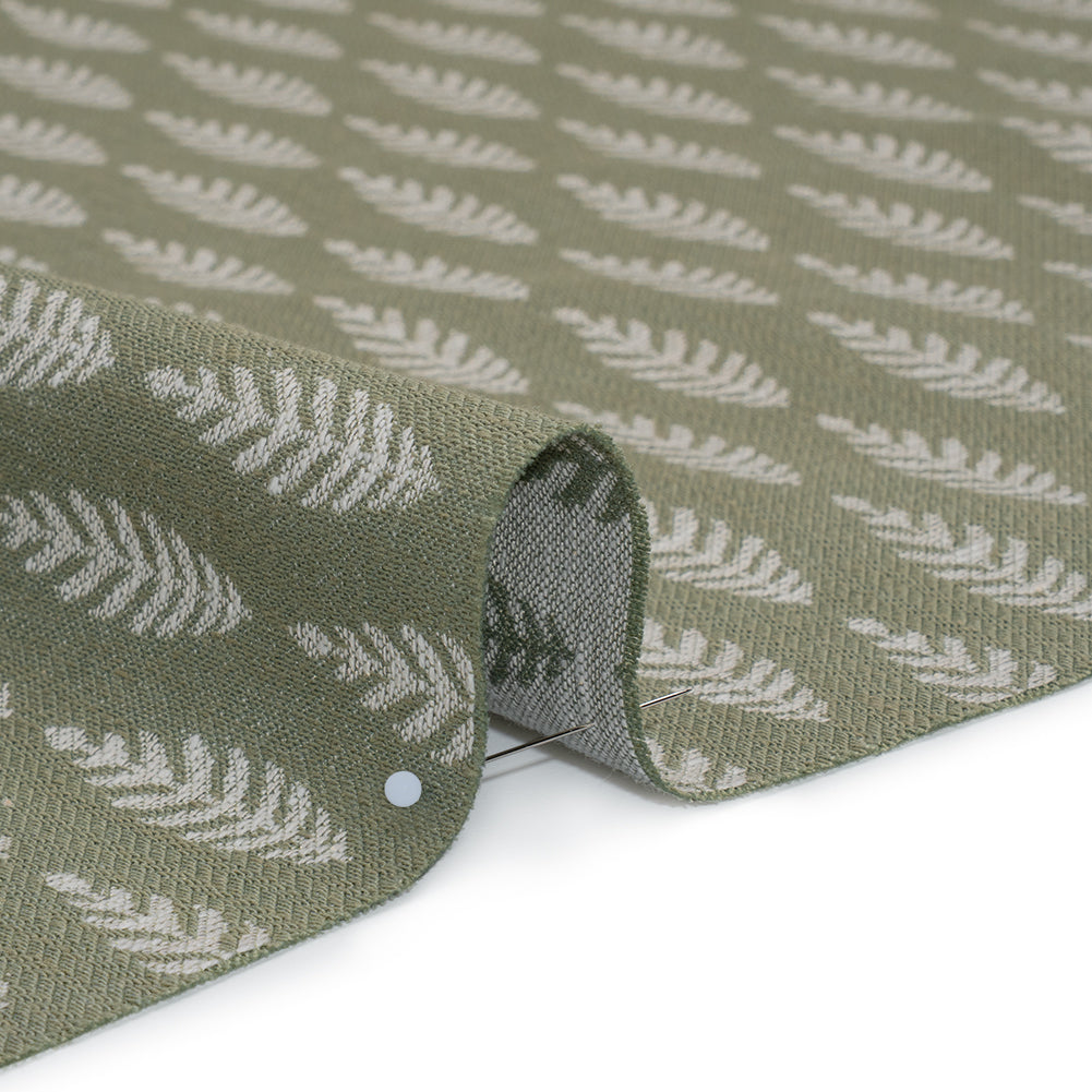 Recycled Polyester and Cotton Jacquard - Moss Lines of Leaves - British Imported - Detail