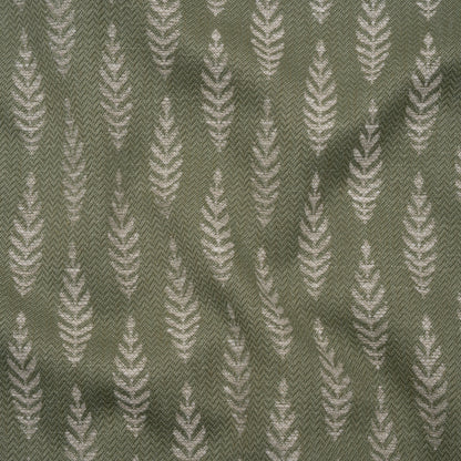 Recycled Polyester and Cotton Jacquard - Moss Lines of Leaves - British Imported