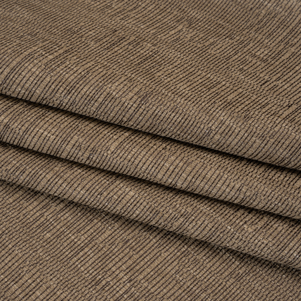 Recycled Polyester and Cotton Drapery Woven - Walnut Striations - British Imported - Folded