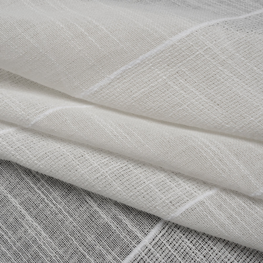 Textured Open Weave Double Wide Drapery Sheers Fabric - Oyster Tactile Stripes - British Imported - Folded
