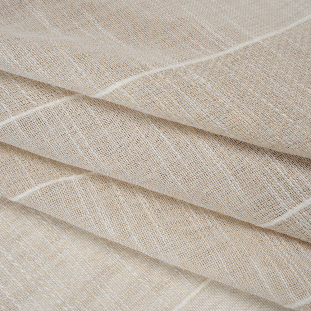 Textured Open Weave Double Wide Drapery Sheers Fabric - Sand Tactile Stripes - British Imported - Folded