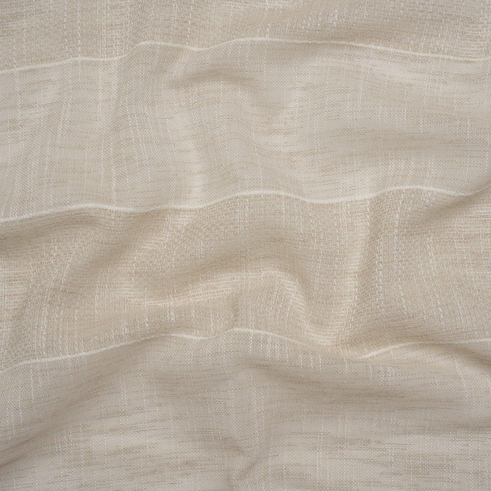 Textured Open Weave Double Wide Drapery Sheers Fabric - Sand Tactile Stripes - British Imported