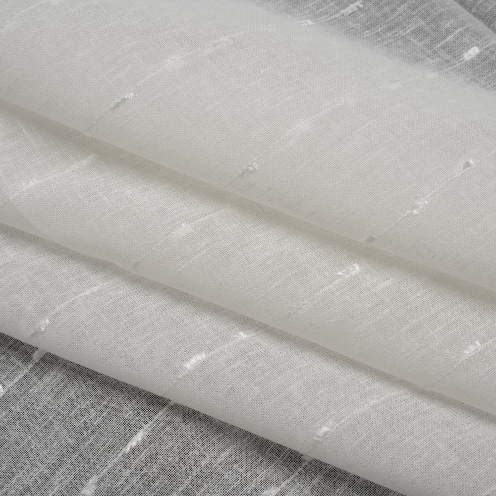 Slubbed Double Wide Drapery Sheers Fabric - Chalk Eyelash Fringe Dot Stripes - British Imported - Folded