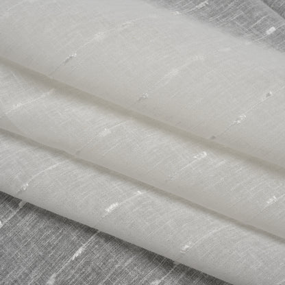 Slubbed Double Wide Drapery Sheers Fabric - Chalk Eyelash Fringe Dot Stripes - British Imported