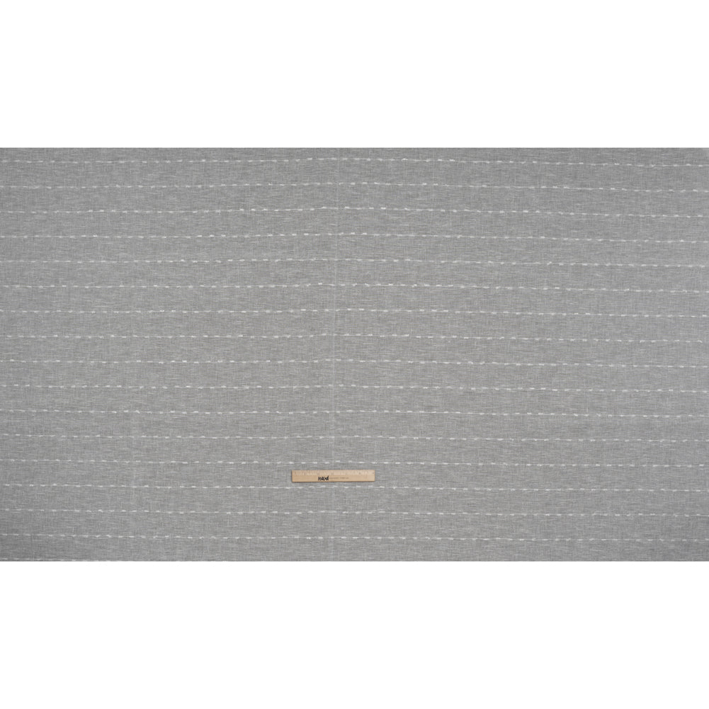 Slubbed Double Wide Drapery Sheers Fabric - Chalk Eyelash Fringe Dot Stripes - British Imported - Full