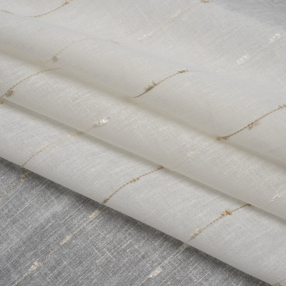 Slubbed Double Wide Drapery Sheers Fabric - Sand Eyelash Fringe Dot Stripes - British Imported Folded