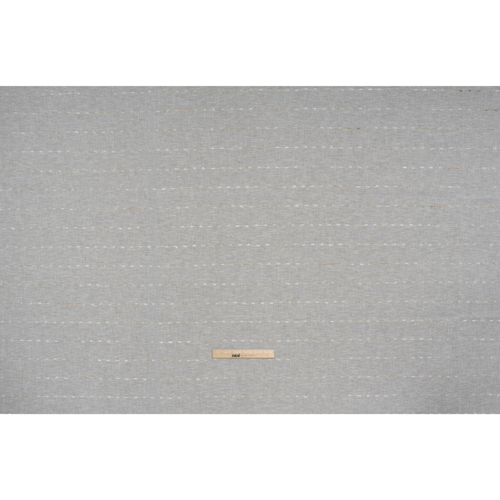 Slubbed Double Wide Drapery Sheers Fabric - Sand Eyelash Fringe Dot Stripes - British Imported Full