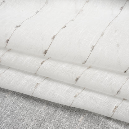 Slubbed Double Wide Drapery Sheers Fabric - Stone Eyelash Fringe Dot Stripes - British Imported