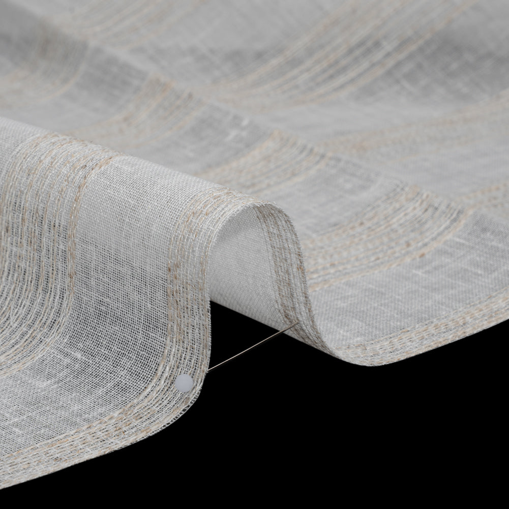 Slubbed Double Wide Drapery Sheers Fabric - Sand Textured Stripes - British Imported - Detail
