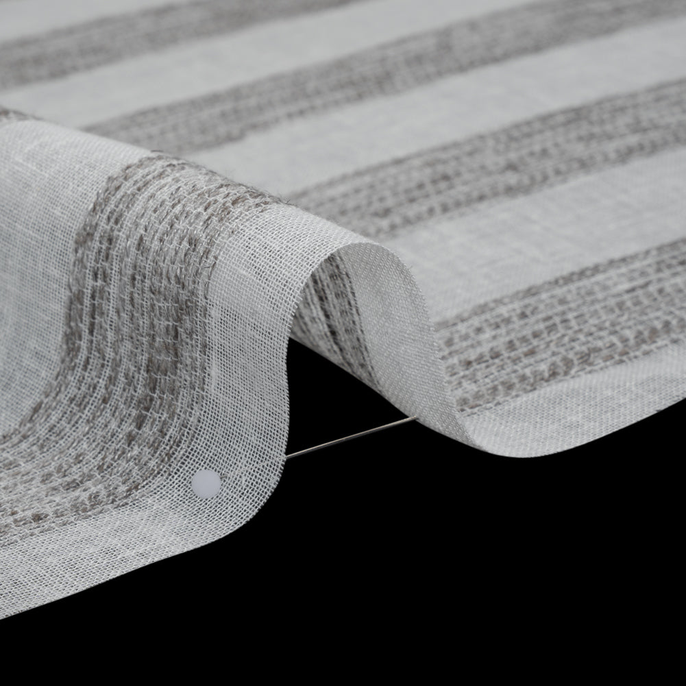 Slubbed Double Wide Drapery Sheers Fabric - Stone Textured Stripes - British Imported - Detail