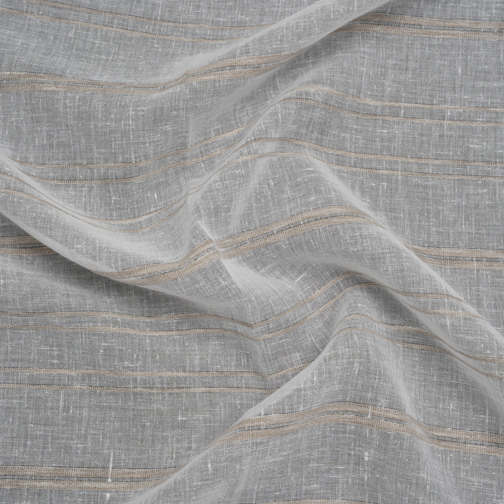 Slubbed Double Wide Drapery Sheers Fabric - Driftwood Ribbed Stripes