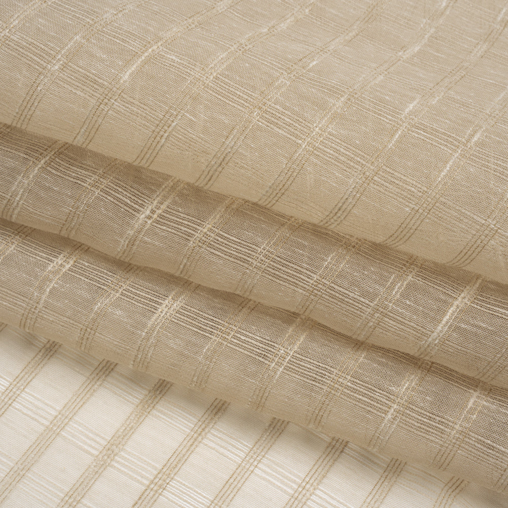 Double Wide Drapery Sheers Woven Fabric - Parchment Textured Checks - British Imported - Folded